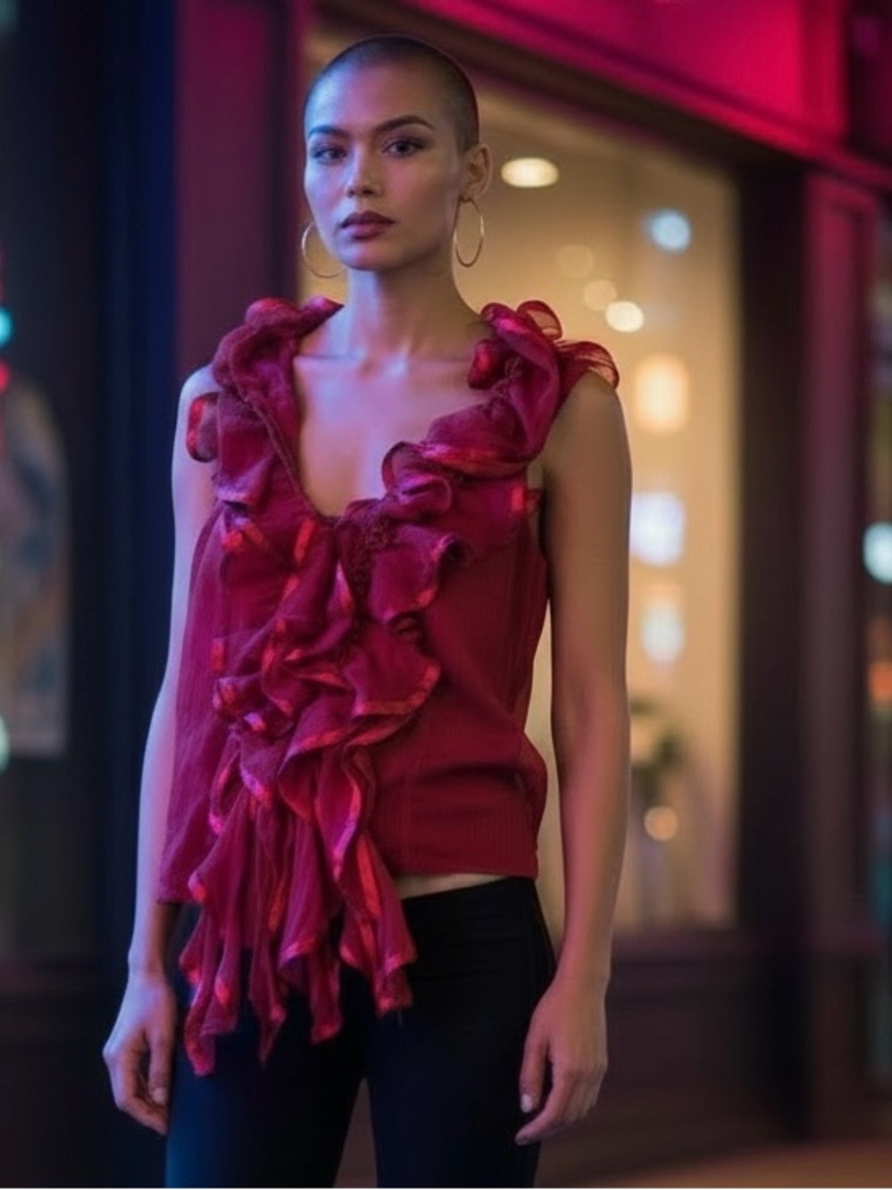 Y2K Faisca Wine Red Ruffle Halter Top Fairy Whimsical Top